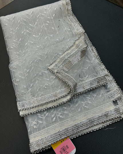 Silver color embroidered dupatta by Kurti Connection USA