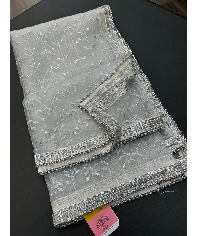 Silver color embroidered dupatta by Kurti Connection USA
