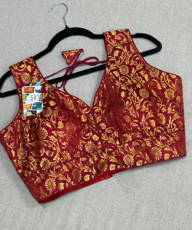 Maroon brocade blouse by Kurti Connection USA