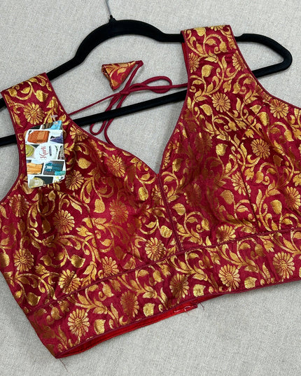 Maroon brocade blouse by Kurti Connection USA