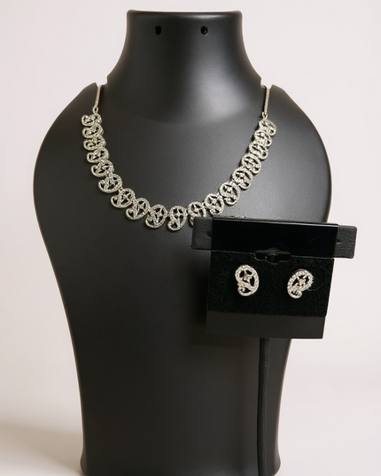 Lightweight silver look necklace set : AD STONE by Kurti Connection USA