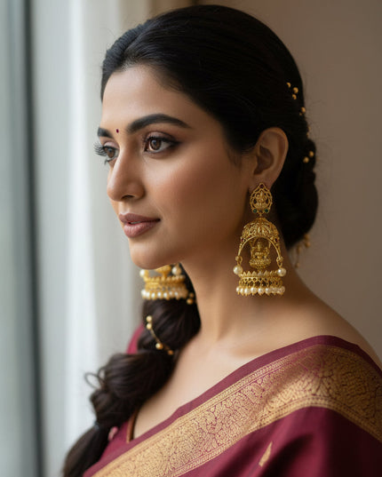 Temple jewelry/ Lakshmi earrings by Kurti Connection USA