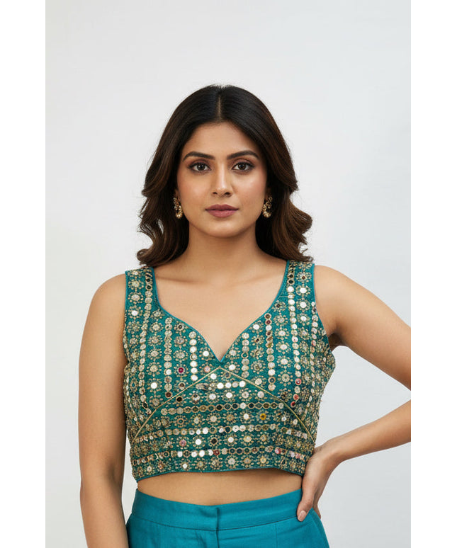 Teal blue mirror blouse by Kurti Connection USA