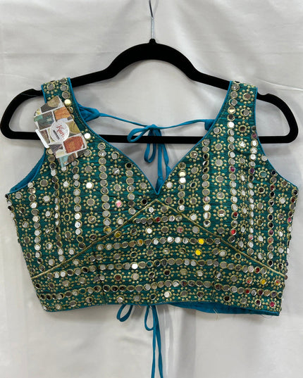 Teal blue mirror blouse by Kurti Connection USA