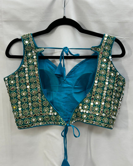 Teal blue mirror blouse by Kurti Connection USA