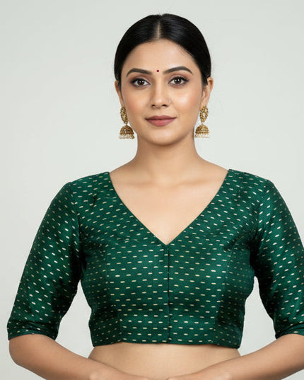 V neck blouse : bottle green color by Kurti Connection USA