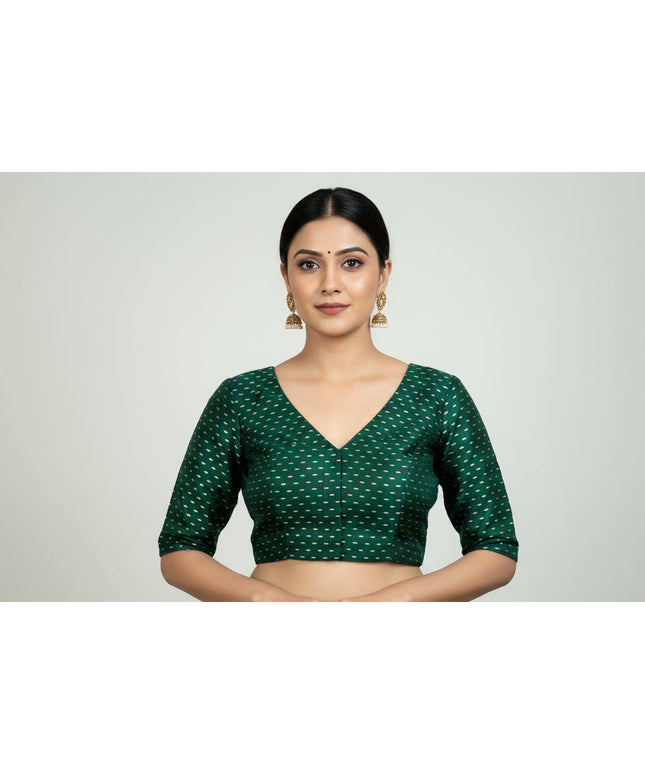 V neck blouse : bottle green color by Kurti Connection USA