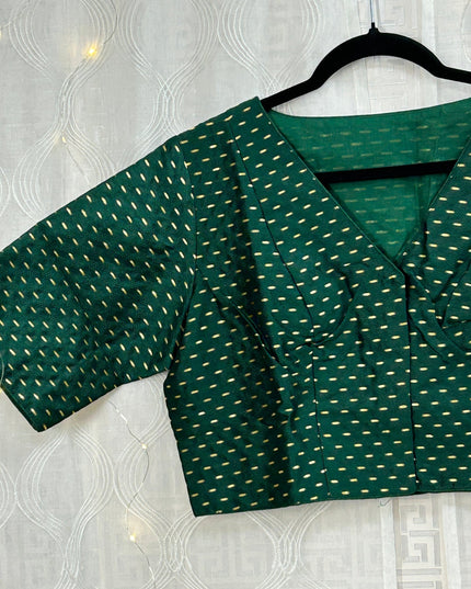 V neck blouse : bottle green color by Kurti Connection USA
