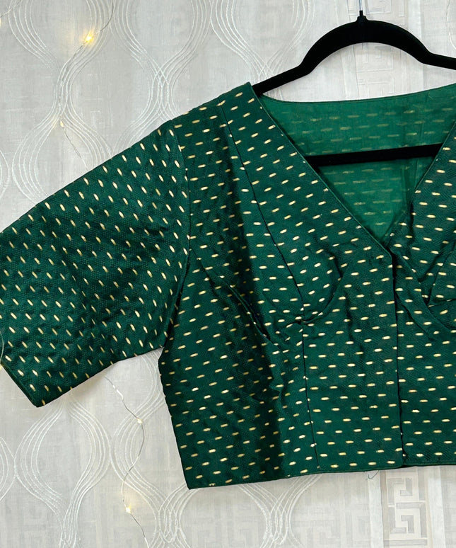 V neck blouse : bottle green color by Kurti Connection USA