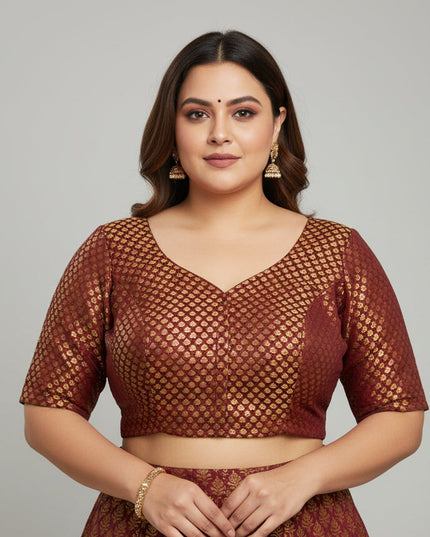 Dark maroon Brocade blouse by Kurti Connection USA
