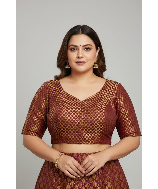 Dark maroon Brocade blouse by Kurti Connection USA