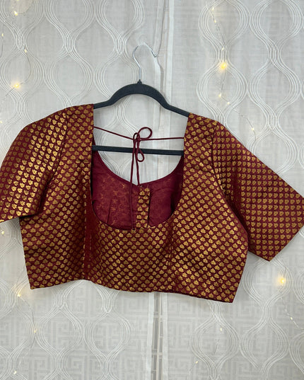 Dark maroon Brocade blouse by Kurti Connection USA
