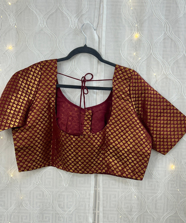 Dark maroon Brocade blouse by Kurti Connection USA