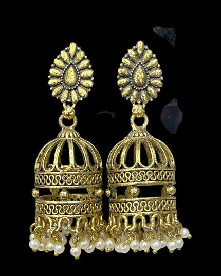 Matt antique gold finish earrings by Kurti Connection USA