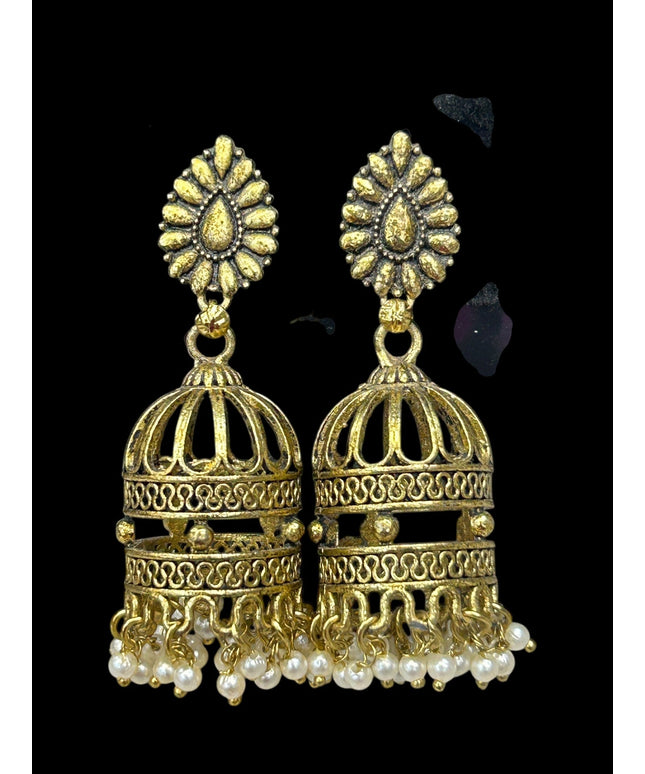 Matt antique gold finish earrings by Kurti Connection USA