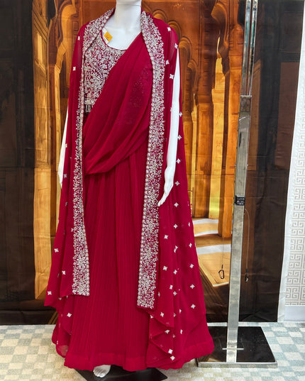 Dark pink lehenga Choli set with jacket and pre stitched dupatta by Kurti Connection USA
