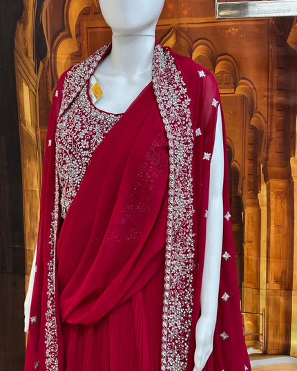 Dark pink lehenga Choli set with jacket and pre stitched dupatta by Kurti Connection USA