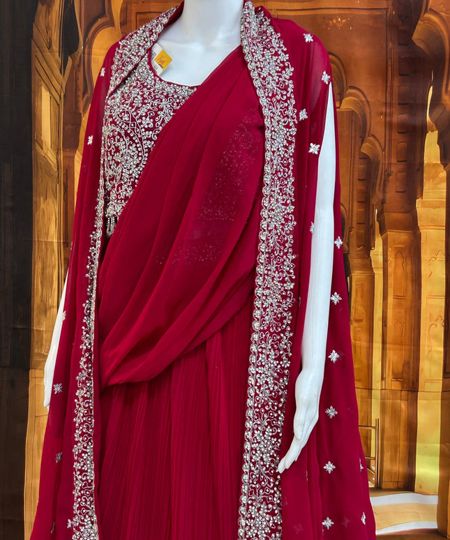 Dark pink lehenga Choli set with jacket and pre stitched dupatta by Kurti Connection USA