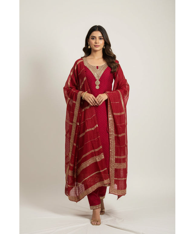 Silk party wear suit by Kurti Connection USA