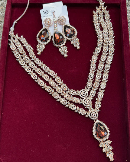 Rose gold necklace set by Kurti Connection USA