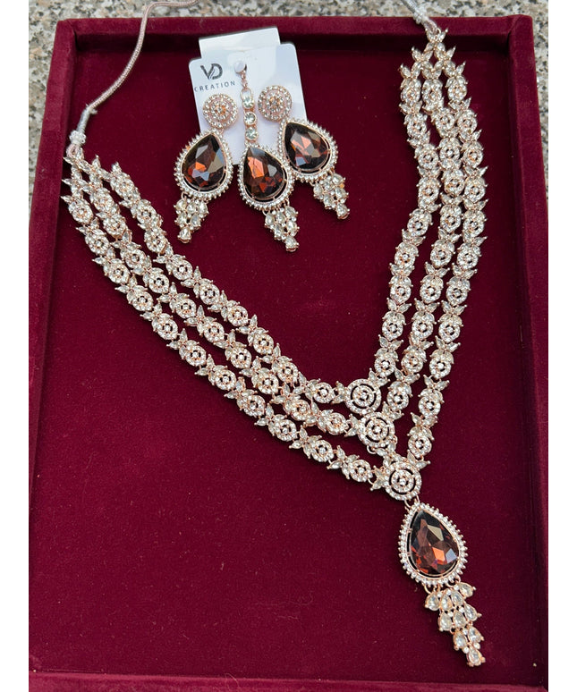 Rose gold necklace set by Kurti Connection USA