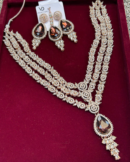 Rose gold necklace set by Kurti Connection USA