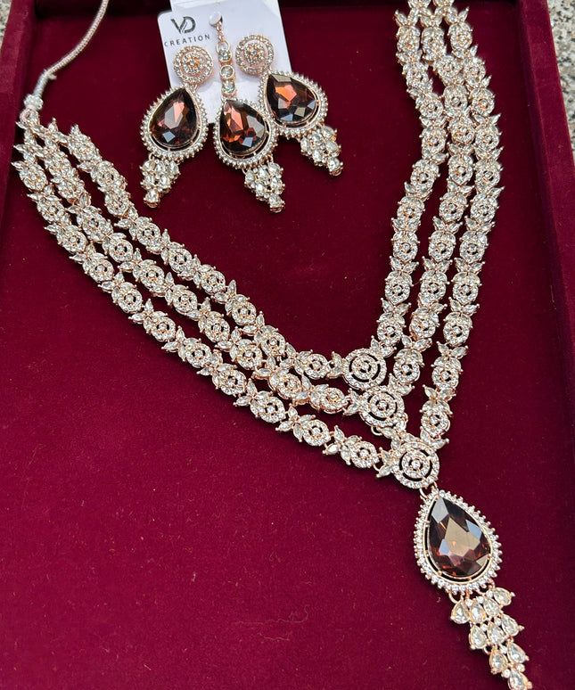 Rose gold necklace set by Kurti Connection USA