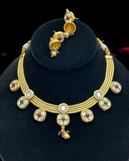 One gram gold polished necklace set by Kurti Connection USA