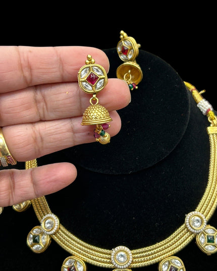 One gram gold polished necklace set by Kurti Connection USA