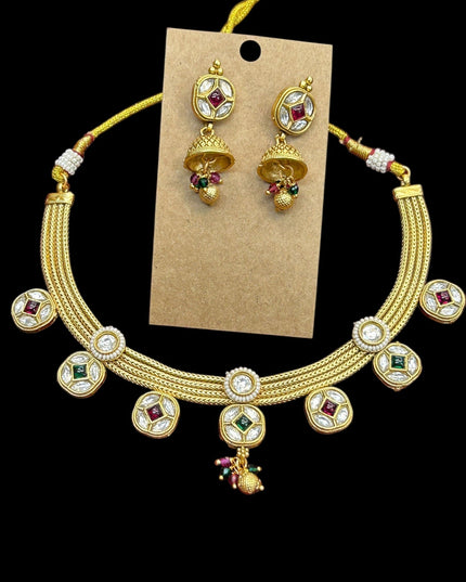 One gram gold polished necklace set by Kurti Connection USA