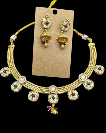One gram gold polished necklace set by Kurti Connection USA