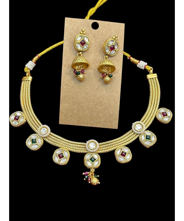 One gram gold polished necklace set by Kurti Connection USA