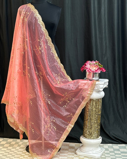 Tissue silk dupatta with sequin work by Kurti Connection USA