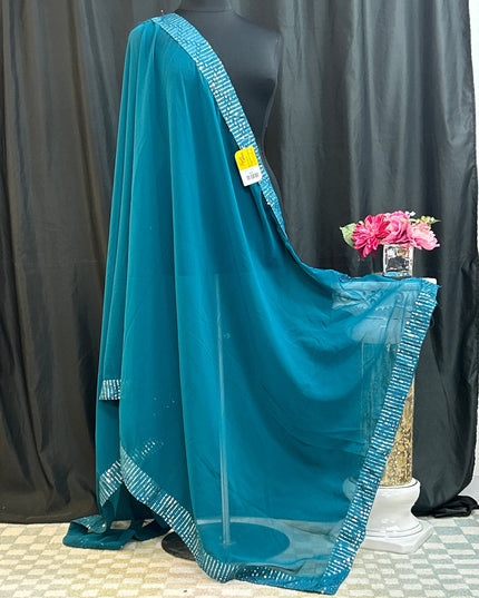 Peacock blue dupatta with sequin border by Kurti Connection USA