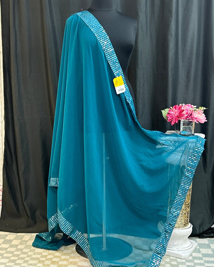 Peacock blue dupatta with sequin border by Kurti Connection USA