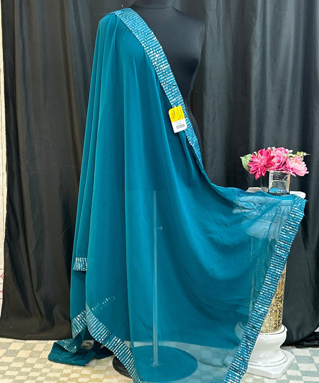 Peacock blue dupatta with sequin border by Kurti Connection USA
