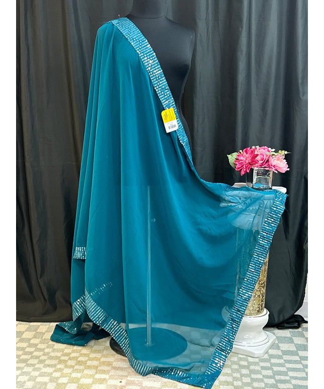 Peacock blue dupatta with sequin border by Kurti Connection USA