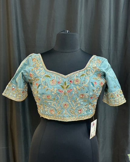 Hand embroidered blouse | tissue silk blouse with all over hand embroidery by Kurti Connection USA