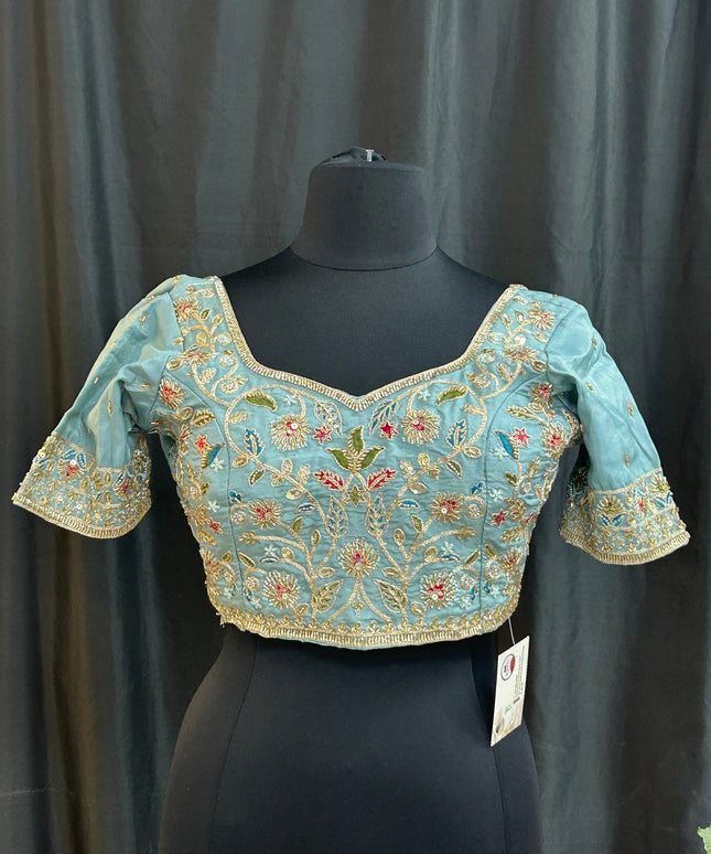 Hand embroidered blouse | tissue silk blouse with all over hand embroidery by Kurti Connection USA