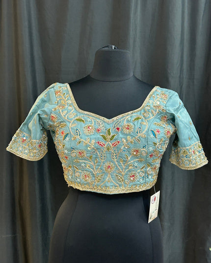 Hand embroidered blouse | tissue silk blouse with all over hand embroidery by Kurti Connection USA