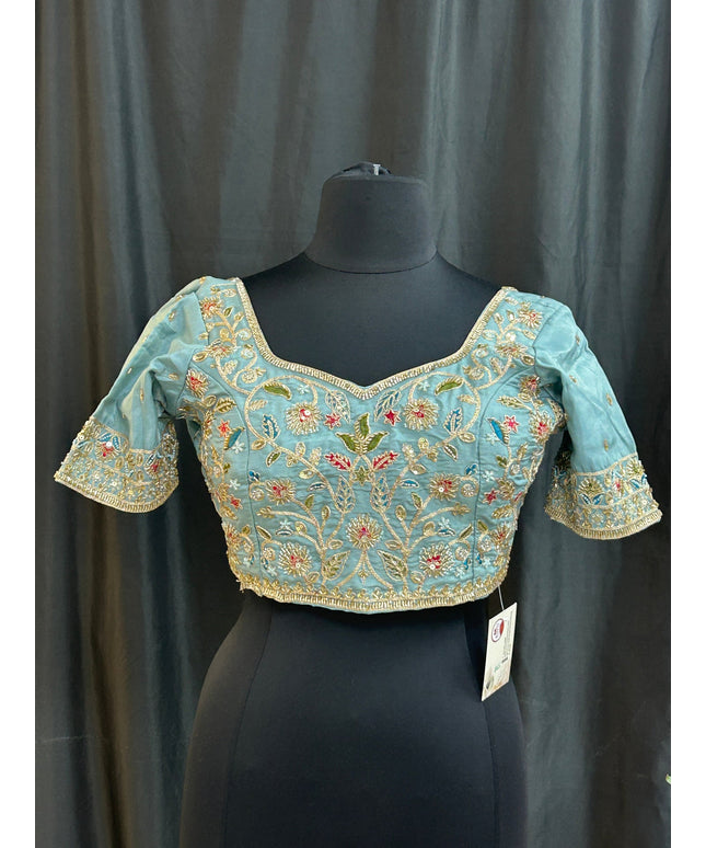 Hand embroidered blouse | tissue silk blouse with all over hand embroidery by Kurti Connection USA