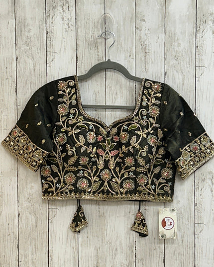 Hand embroidered blouse | tissue silk blouse with all over hand embroidery by Kurti Connection USA