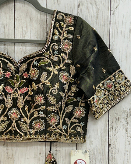 Hand embroidered blouse | tissue silk blouse with all over hand embroidery by Kurti Connection USA