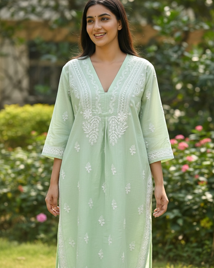 Green/Cotton chikankari top