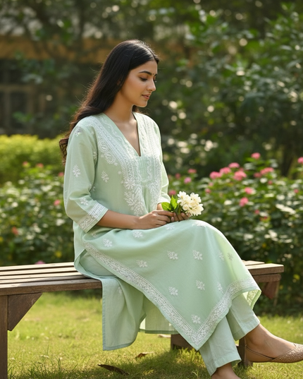 Green/Cotton chikankari top