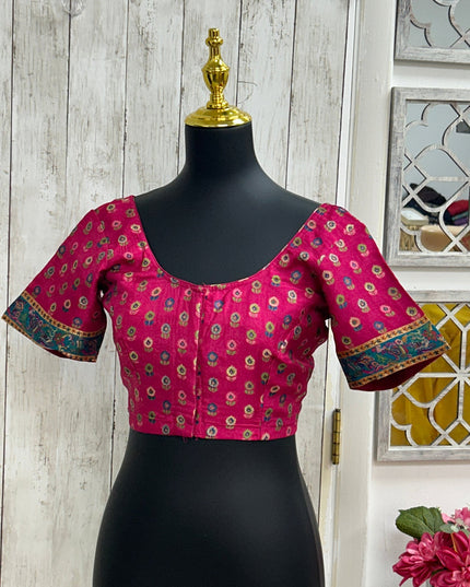 Silk blouse with teal blue detailing by Kurti Connection USA