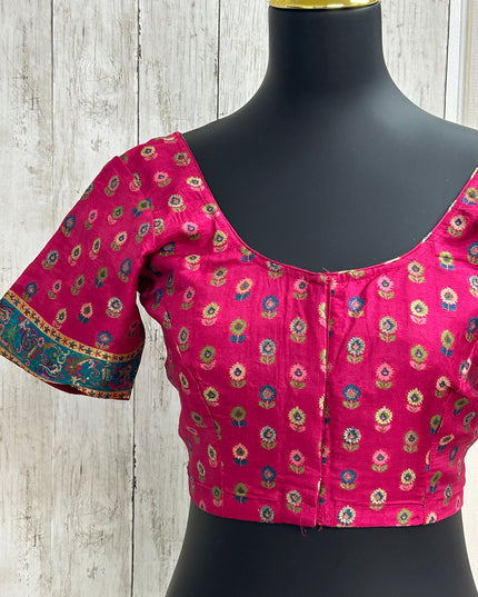 Silk blouse with teal blue detailing by Kurti Connection USA