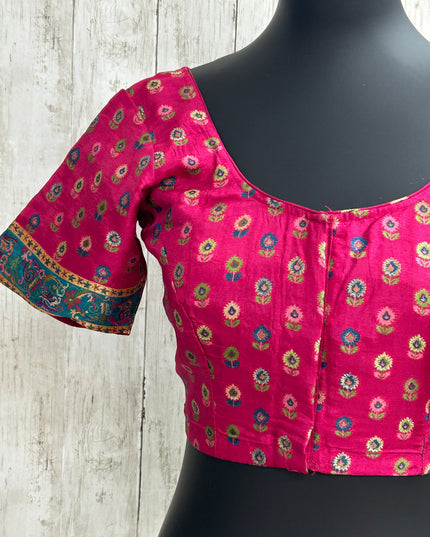 Silk blouse with teal blue detailing by Kurti Connection USA