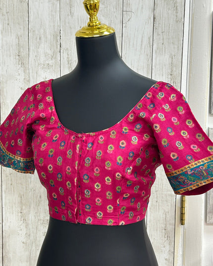 Silk blouse with teal blue detailing by Kurti Connection USA