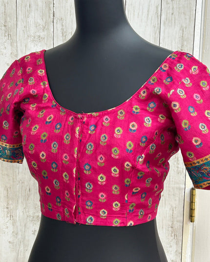 Silk blouse with teal blue detailing by Kurti Connection USA